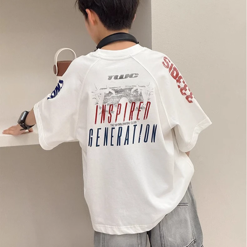 上新！1182 男童短袖T恤2025夏款中大童落肩袖男孩帅气儿童上衣薄