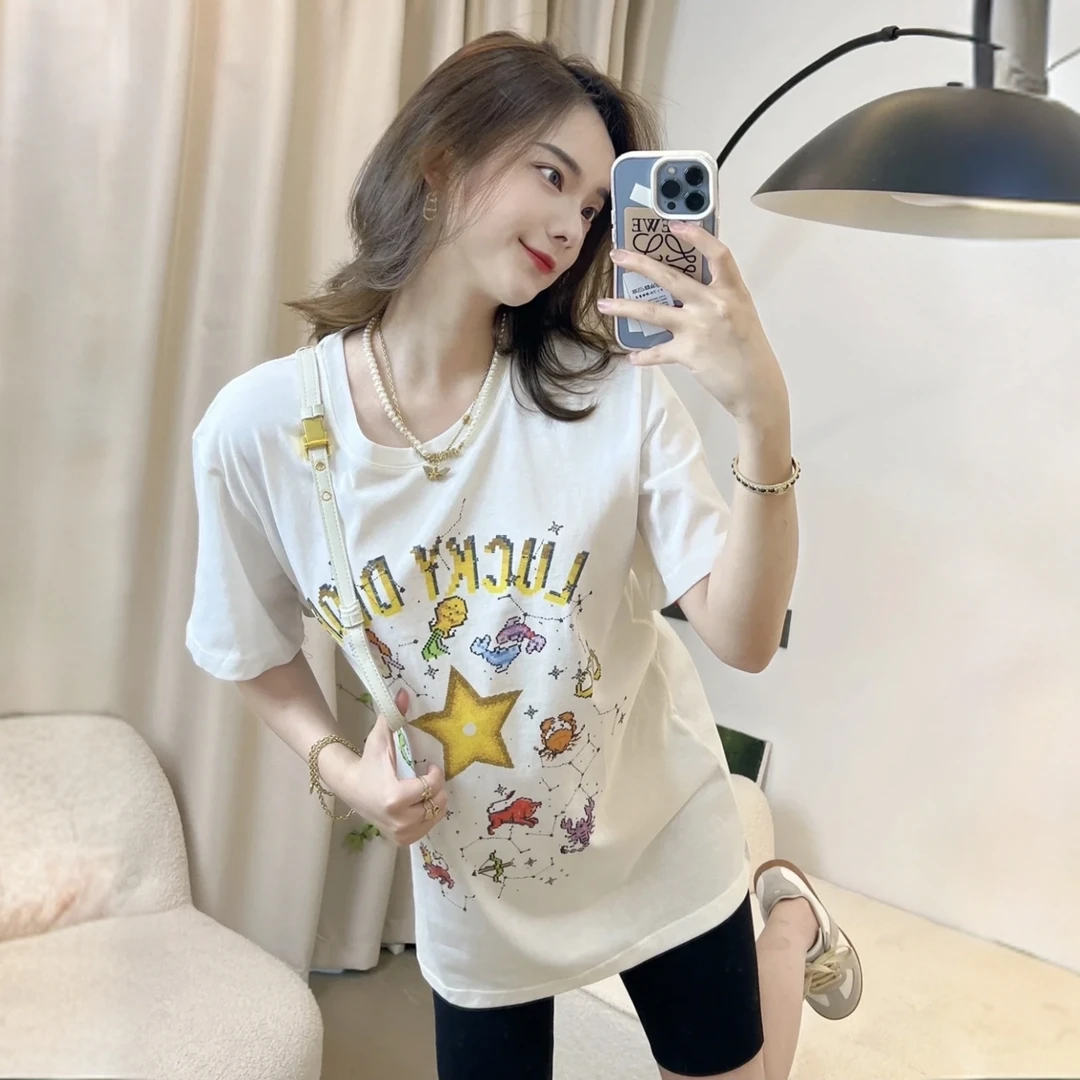 未使用 DIOR/迪奥 汤/P235704632/五角星星座 蜜蜂logo 短袖T恤 S