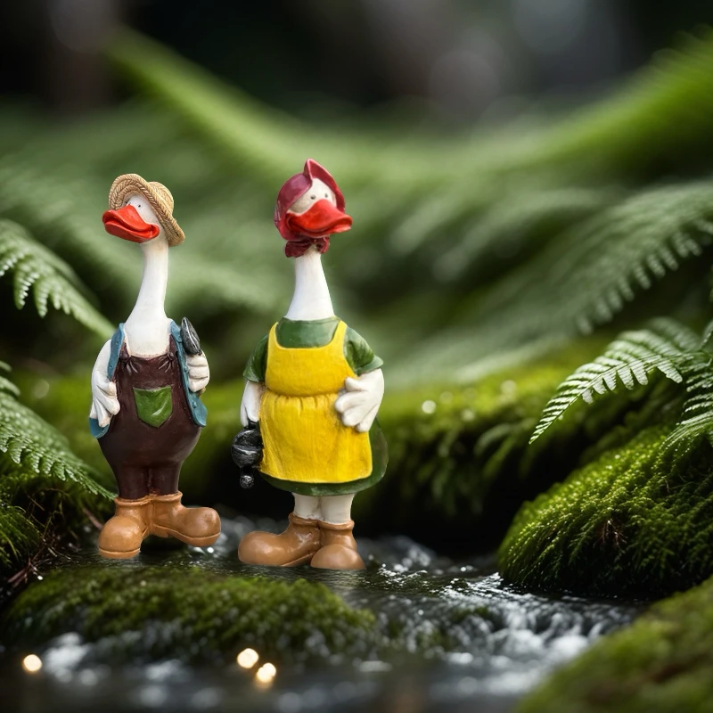 北欧乡村卡通鸭子树脂工艺品花园动物小鸡阳台装饰品商店花圃摆件