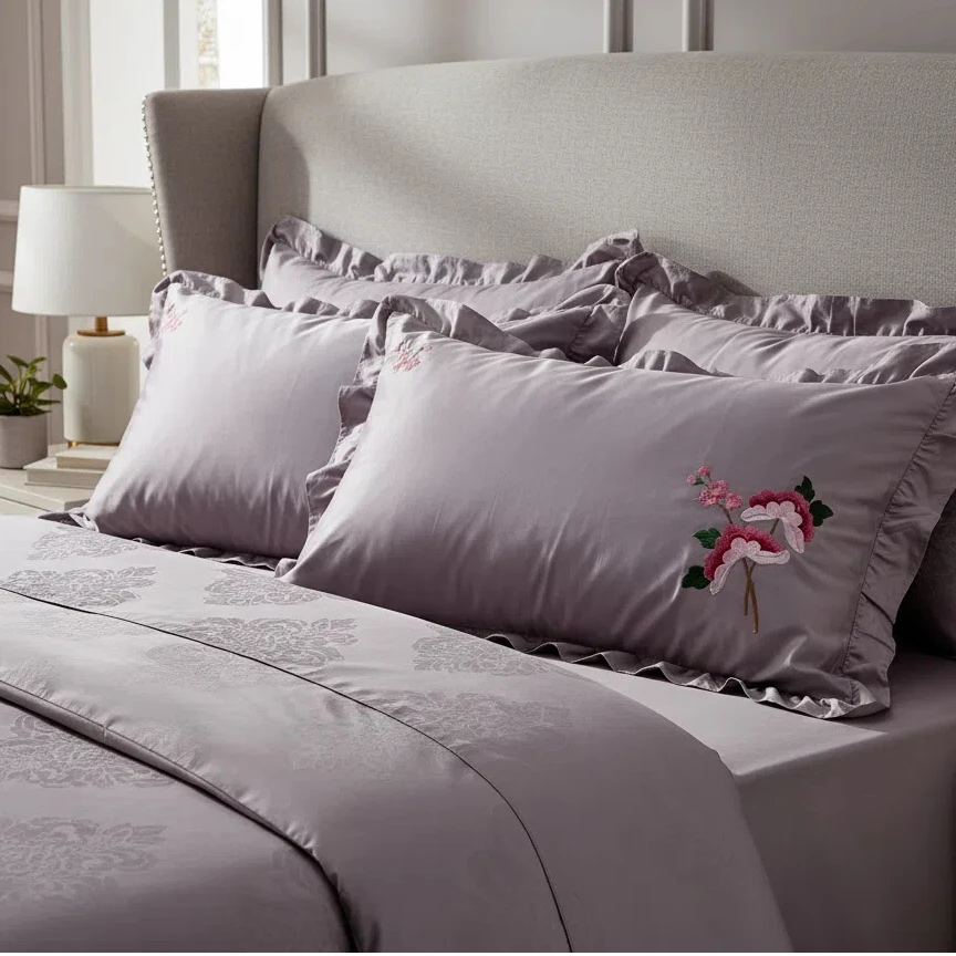 100支纯棉刺绣枕套一对绣花荷叶边公主风韩版高支纯棉单人枕套