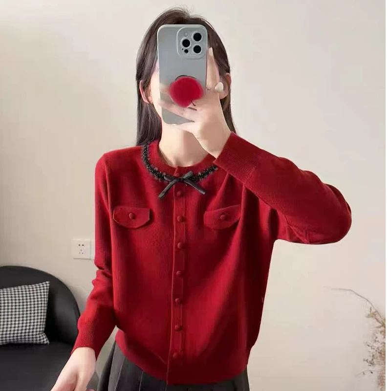 【玫卡】洋气可外穿女装小众炸街高级感本命年打底毛衣针织上衣4504