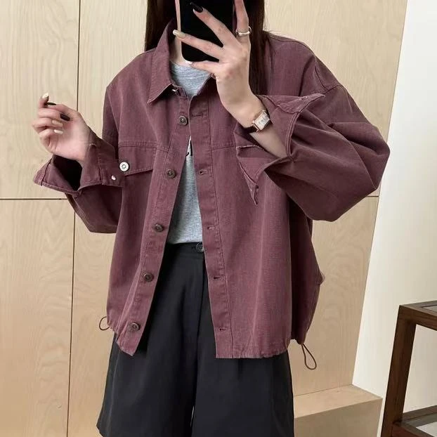 351-400春秋长袖短外套短款防脏秋季女士翻领夹克休闲女春季