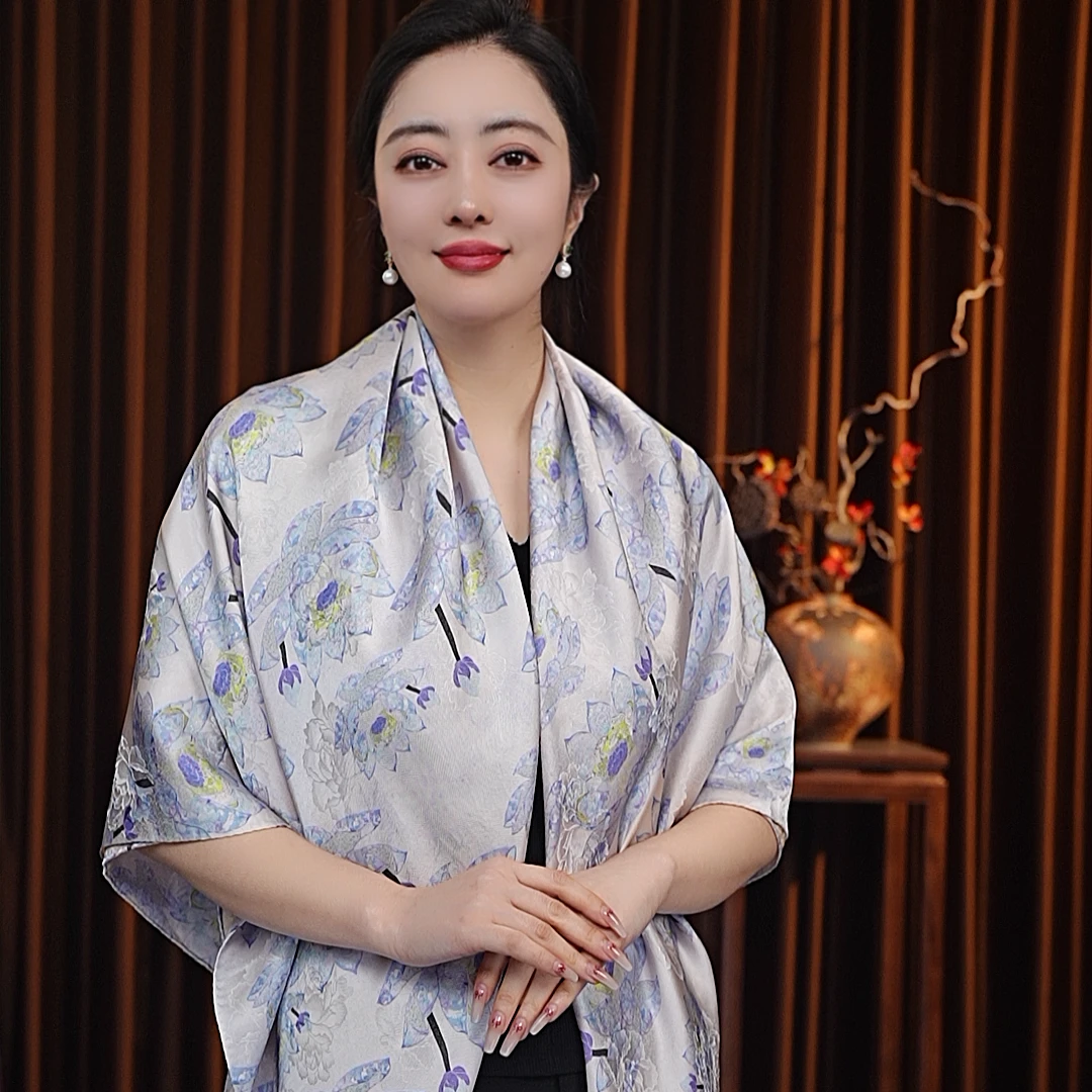 【青莲】140*140湖丝老料大方巾围巾女士丝巾四季款百搭中国风复古