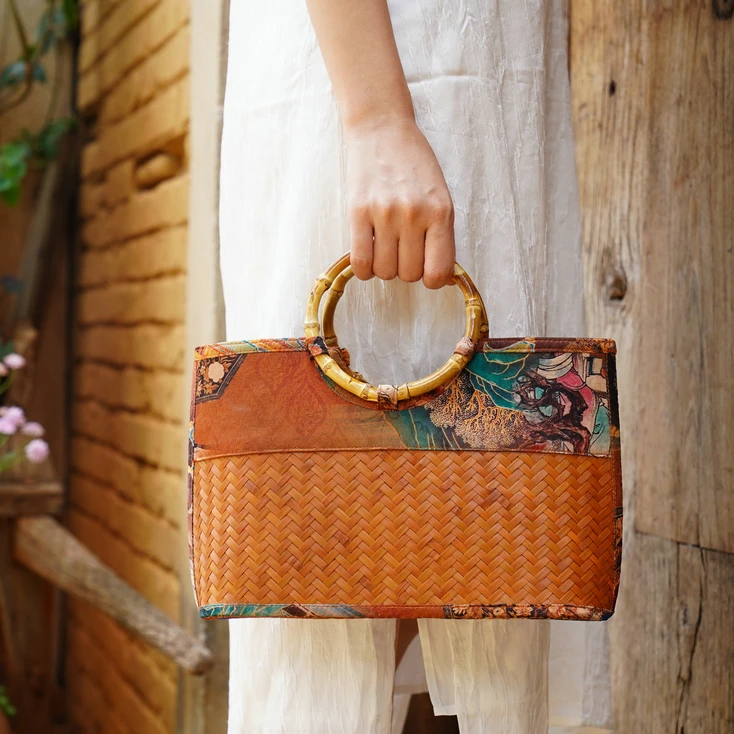 【细物慢造】缎面印花竹席包 1号(5mm席）