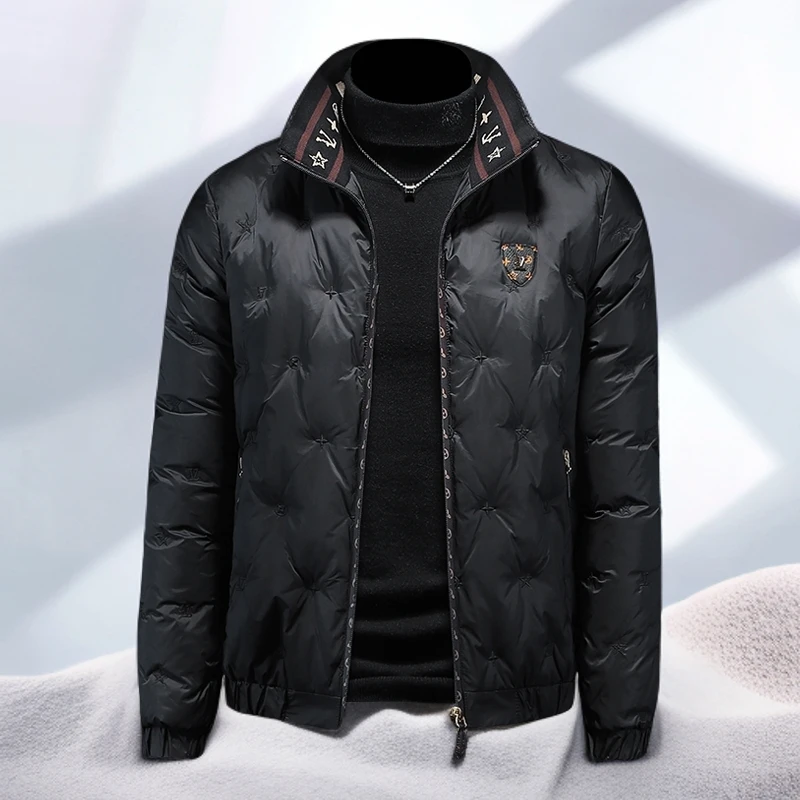 宾斯洛特羽绒服男款纯色绣标修身轻薄舒适男装羽绒衣新款保暖外套