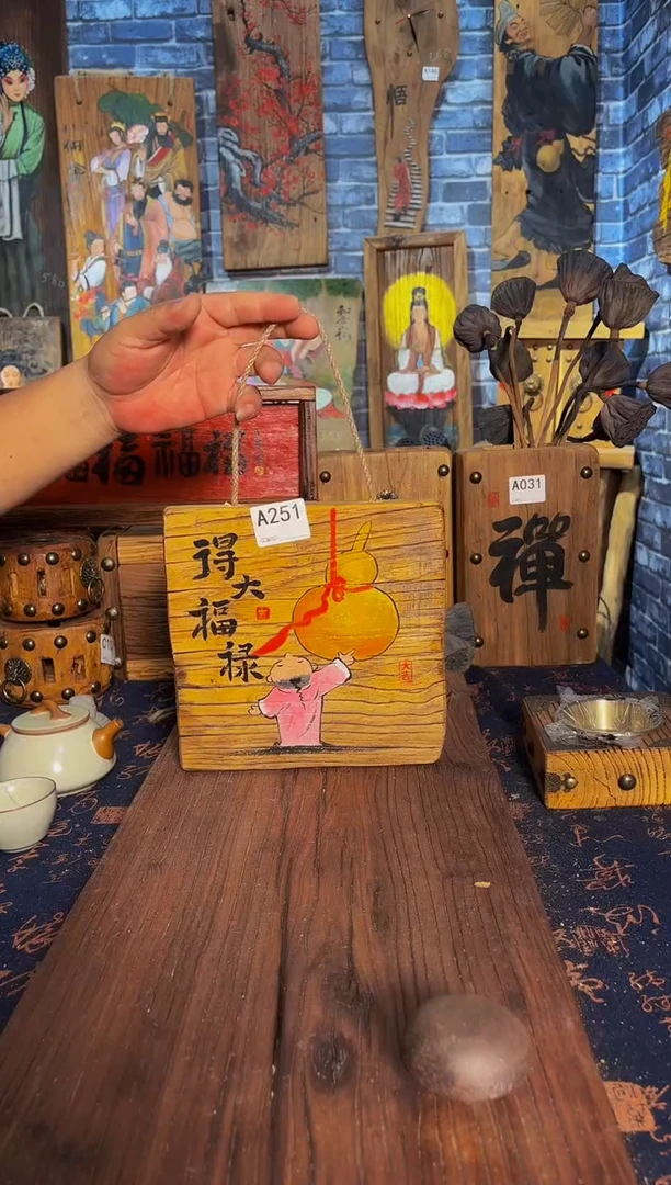 风化老门板丙烯画挂画