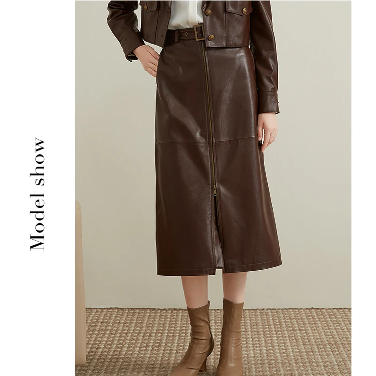 ANMANI恩曼琳秋冬新款都市摩登拉链设计感环保皮半身裙EANDDB20