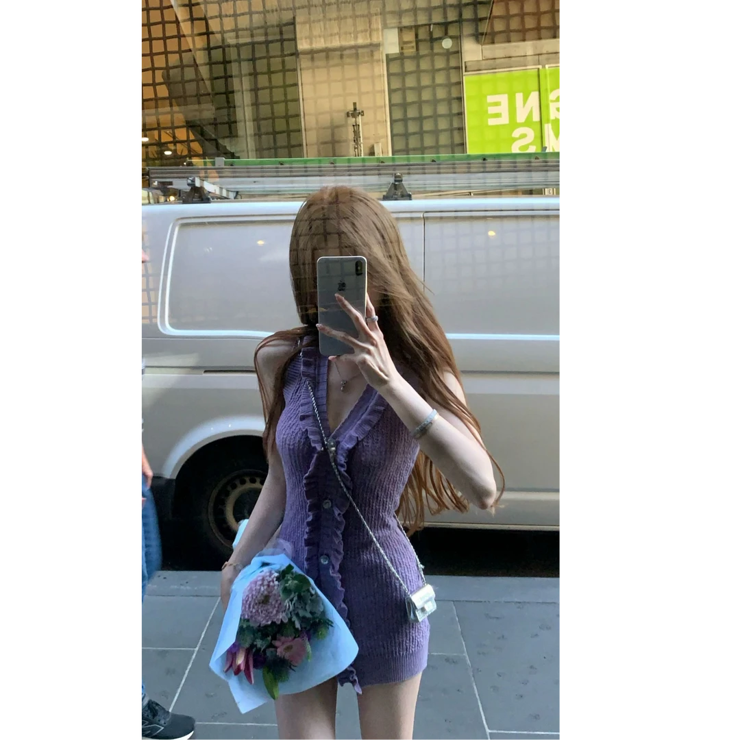 【一眼顶美紫】高级感连衣裙夏季新款小众气质紧身针织女神裙短裙子