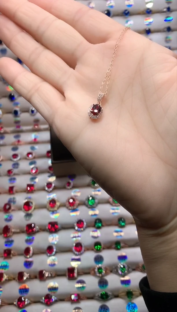 【闪购商品】石榴石吊坠(赠链)银S925镶嵌玫瑰金