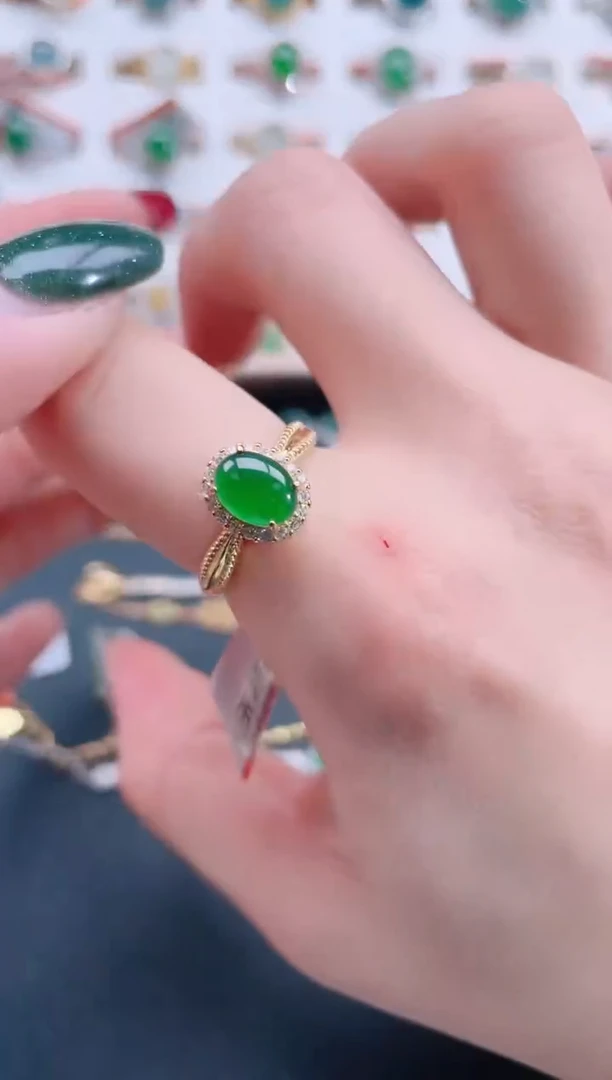 银S925镶嵌戒指翡翠天然翡翠