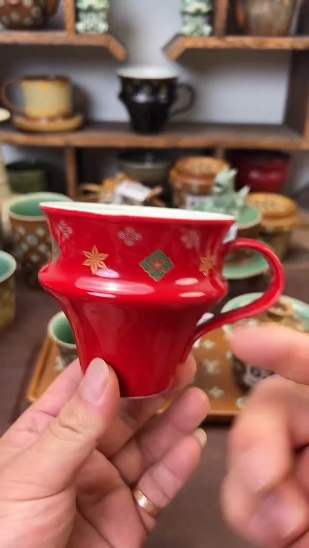 霸****腿龙泉青瓷红色咖啡杯一只