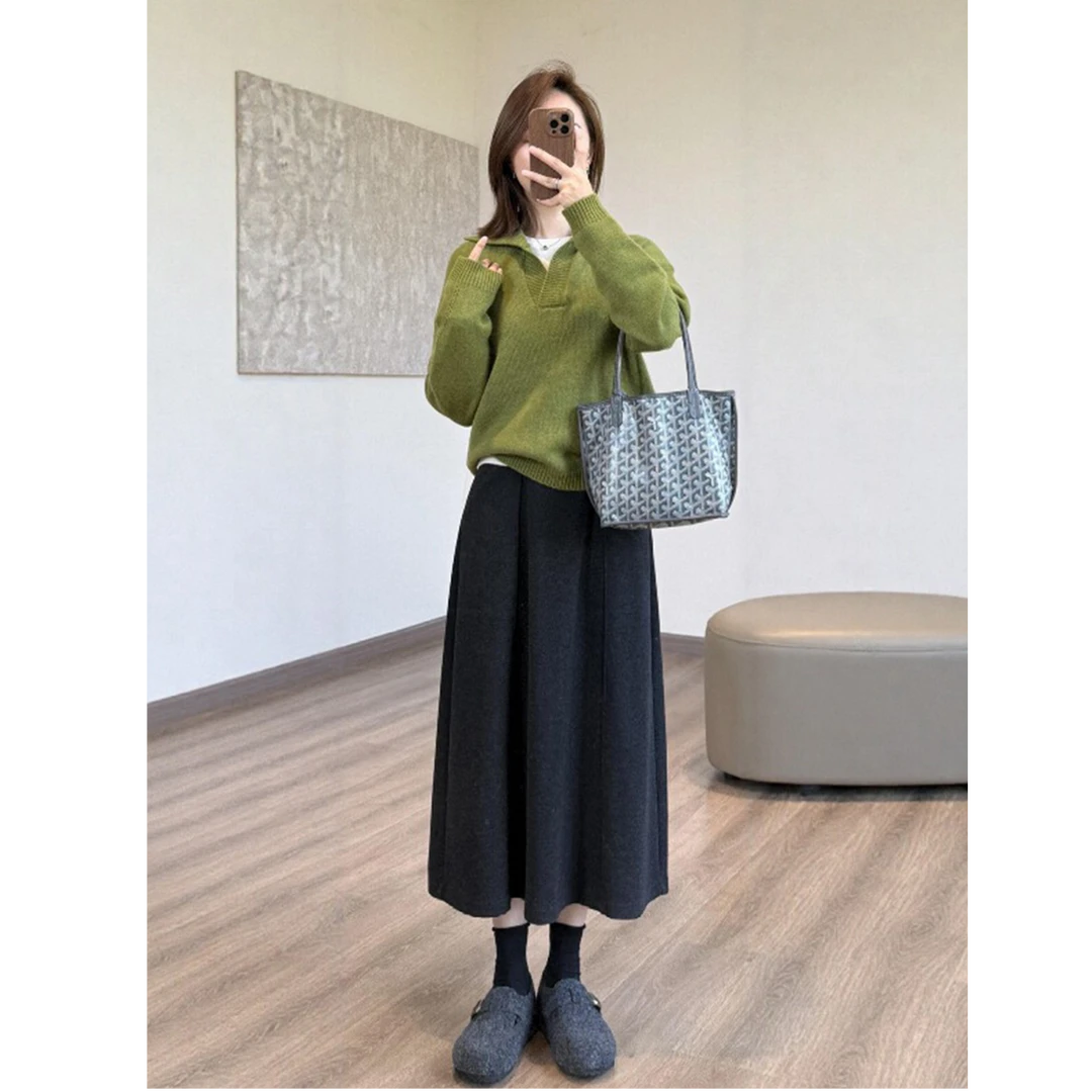 大码女装肥妹妹mm毛呢a字半身裙秋冬高腰宽松显瘦遮挎中长裙200斤