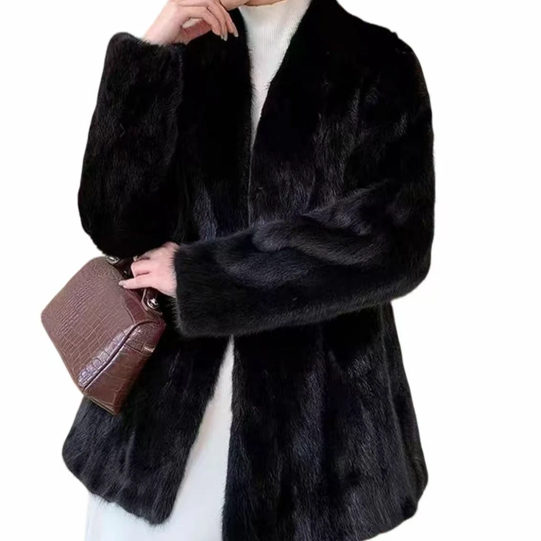 【美尚公主】经典V领新款水貂新款时尚气质外套8861