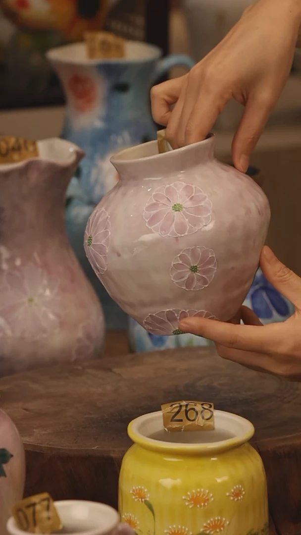 陶瓷景德镇设计师手作花器摆件侘寂风@M076@