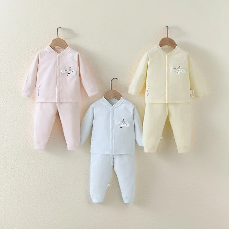 40g薄棉四季款婴儿分体开档闭裆款式快乐狗狗对面套装上下外出款