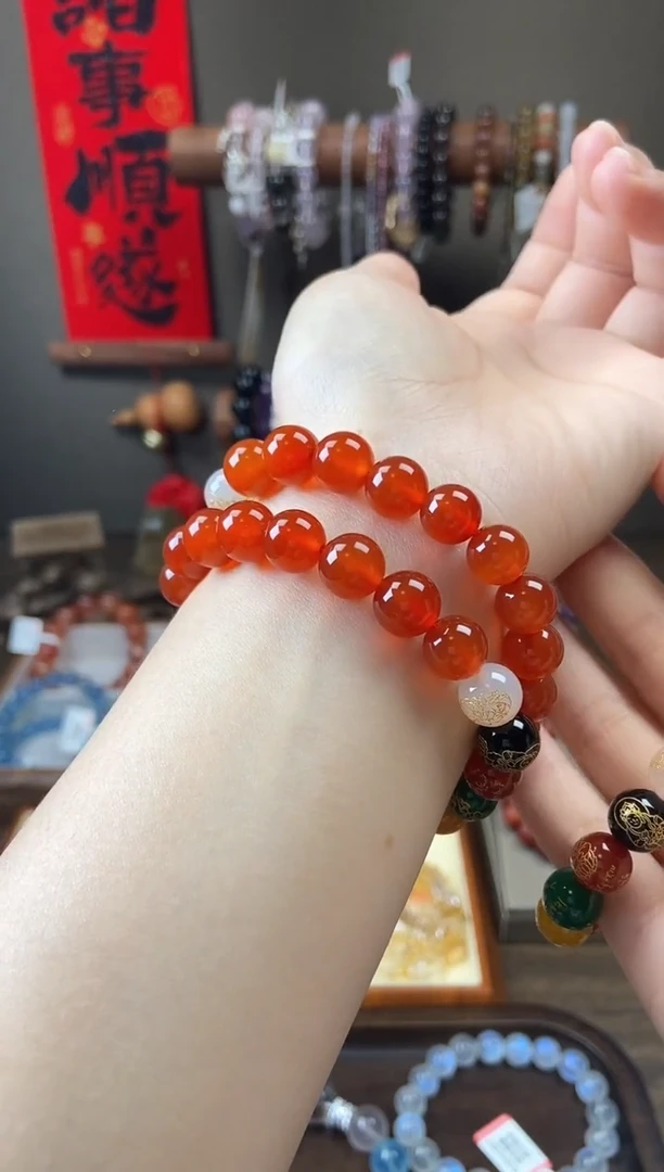 玛瑙/玉髓手链未镶嵌10mm红玛瑙五路