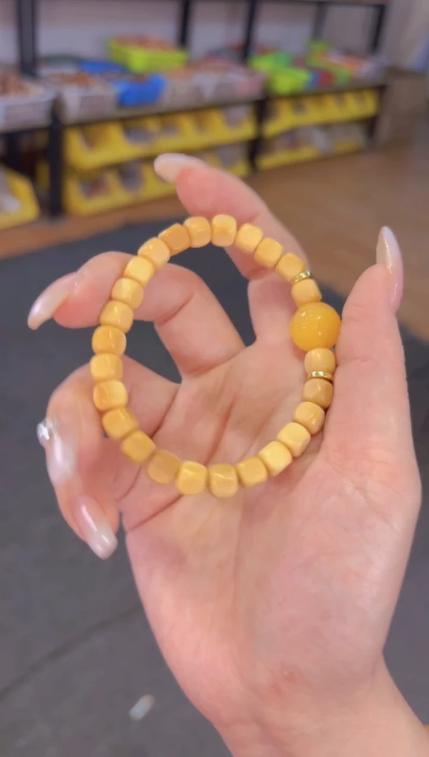 【闪购商品】石英质玉（黄龙玉）手链未镶嵌  8mm龙脊六方黄龙玉