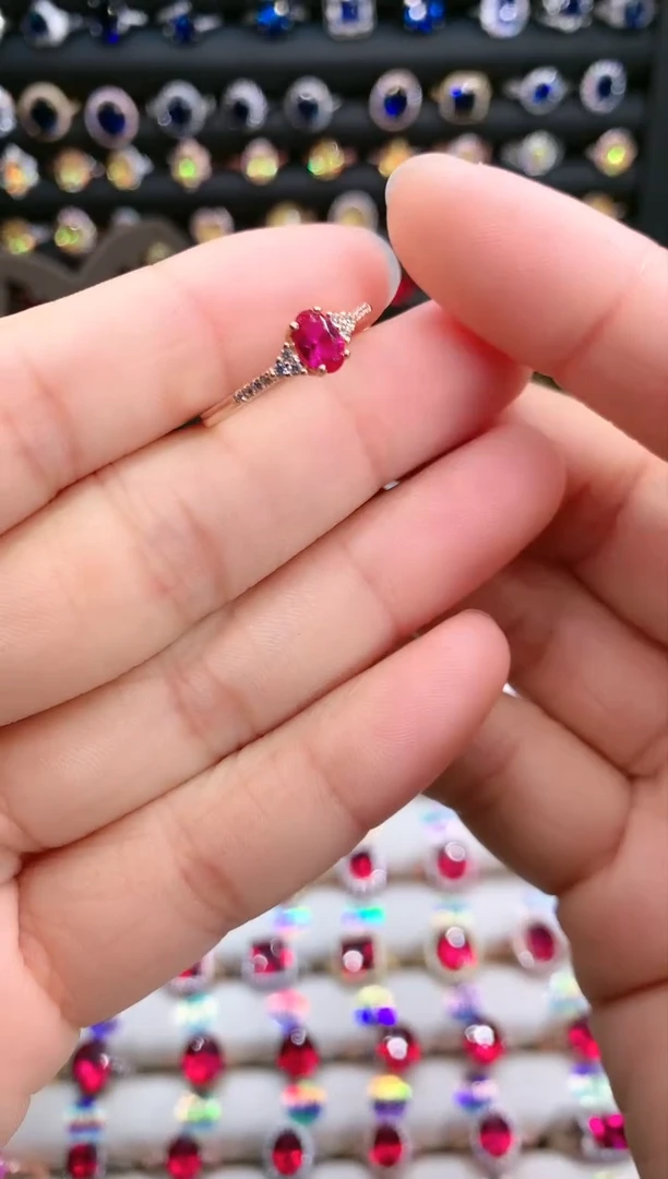 【闪购商品】红宝石戒指银S925镶嵌玫瑰金4.6