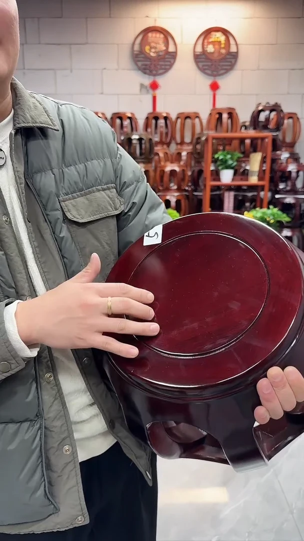 花梨木类家具（微瑕）酸枝色小号鼓凳单个5号