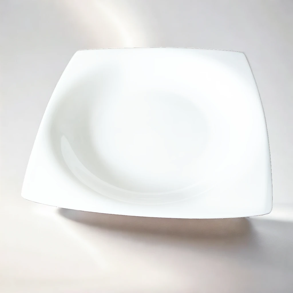 A107】纯白8.5英寸天圆地方汤盘2只唐山骨瓷家用餐具盘子简约陶瓷