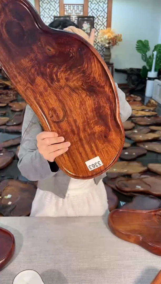 【闪购商品】大果紫檀（缅甸花梨）茶盘3363
