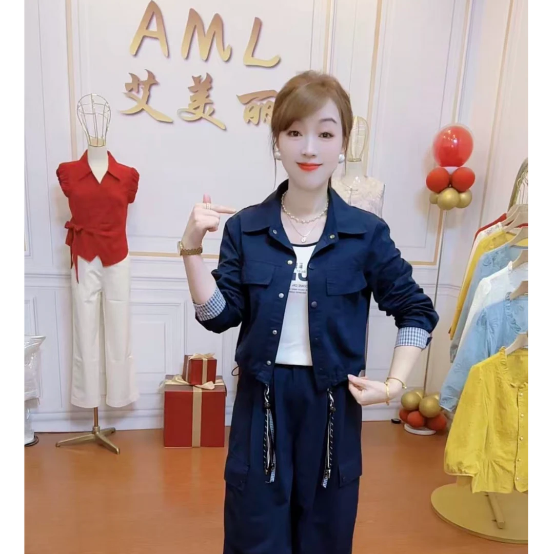 AML3 复古港风洋气工装风2025秋季新款时尚百搭套装