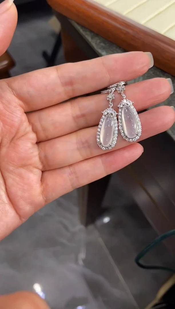 银S925镶嵌挂件翡翠耳饰