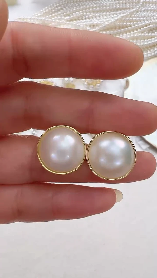 【闪购商品】拼合珍珠（马贝珠）耳饰银S925镶嵌白色光板