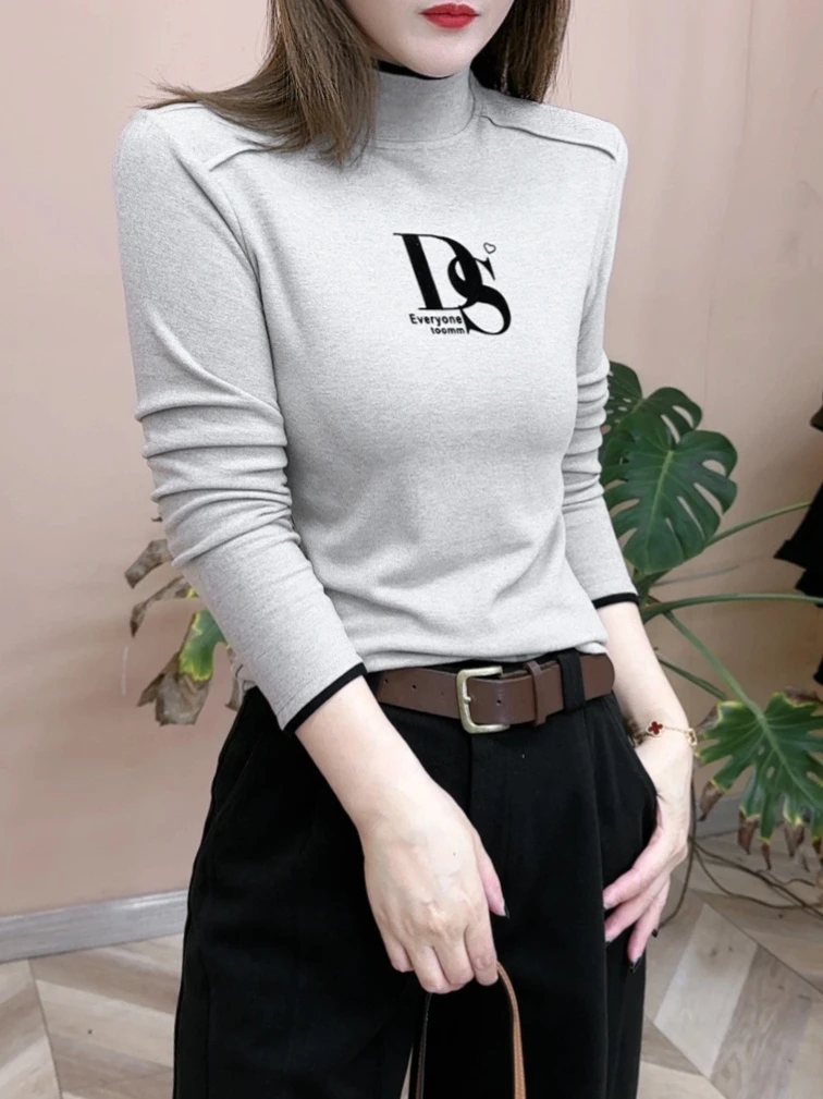 2025秋冬新品保暖打底衫长袖套头半高领网红T恤百搭洋气上衣时尚