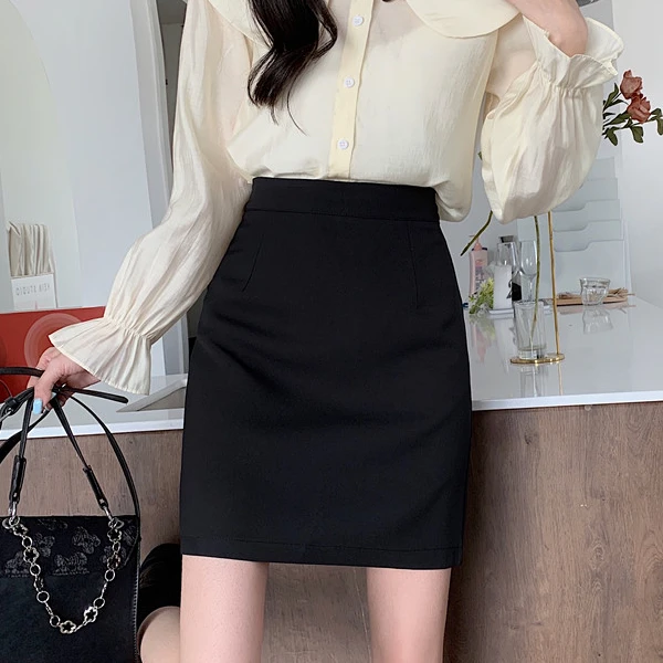 2025春季西装小个子防走光黑色大码A字半身裙短裙子高腰包臀时尚