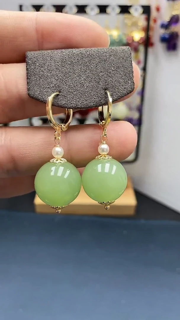 【闪购商品】和田玉耳饰银S925镀金镶嵌尺寸16mm耳扣33