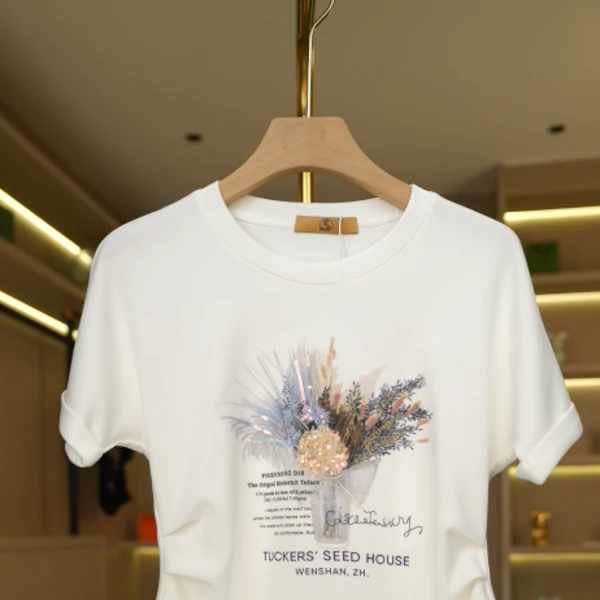 夏季新款籽舍花影时尚百搭刺绣上衣T恤Q25BT2186