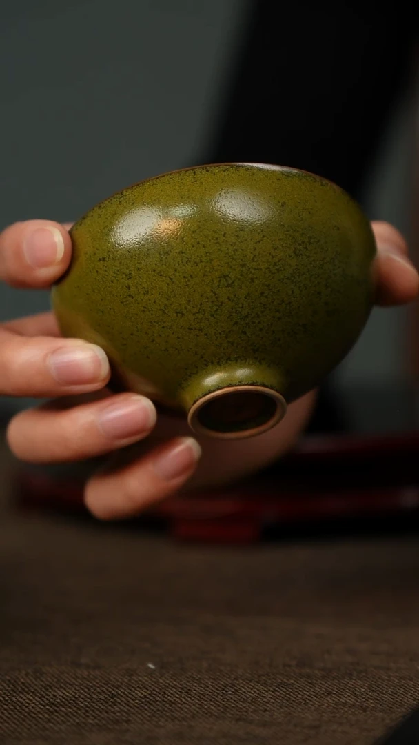 全品 黄金釉 窑变 鸡心杯 支钉烧 带底款