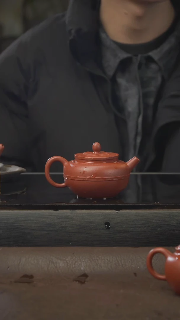 茶壶紫砂如意线圆，朱泥，120cc