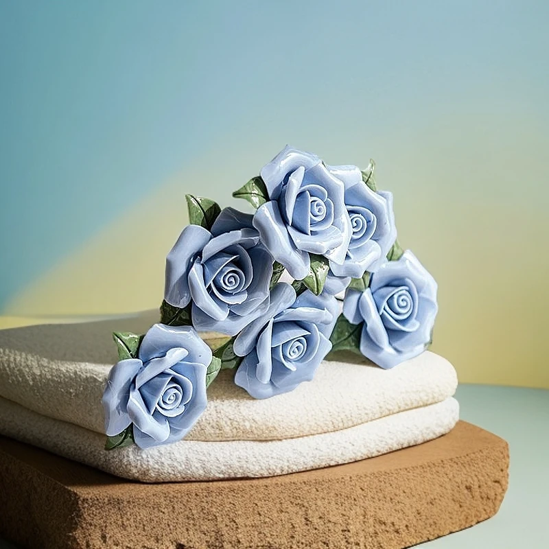 多头手感玫瑰花仿真花大朵长枝杆假花欧式客厅餐桌装饰摆件陶瓷