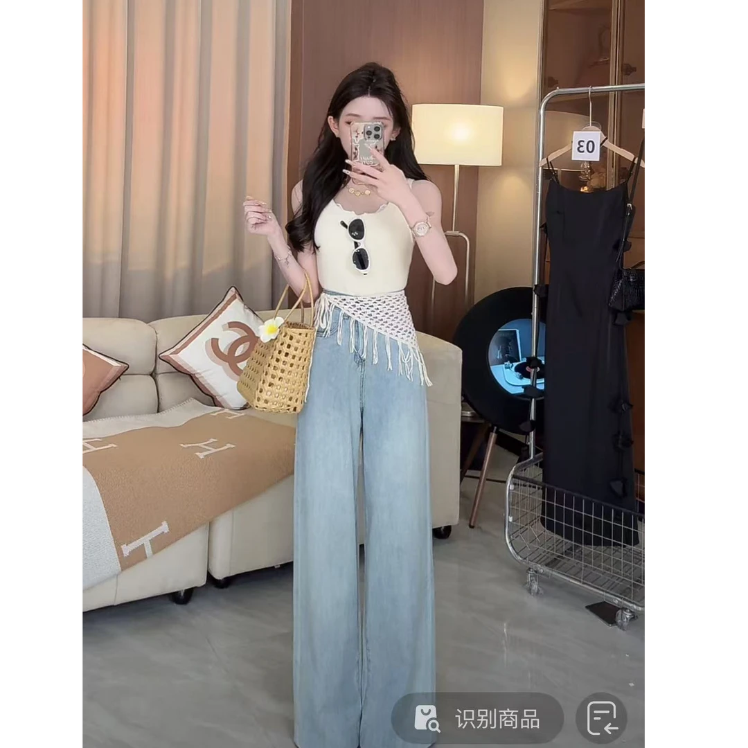 「丹尼艺术」夏季时尚百搭洋气辣妹显瘦小众设计感牛仔裤C5NZK8077A