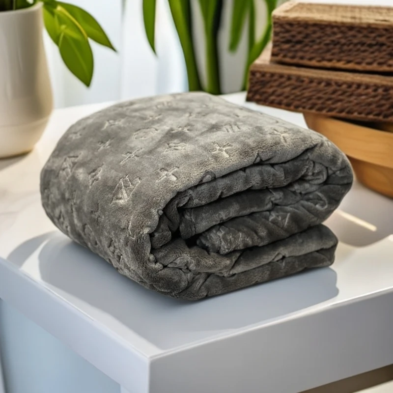 180*200cm褐色压花加厚牛奶绒高克重双面毛毯