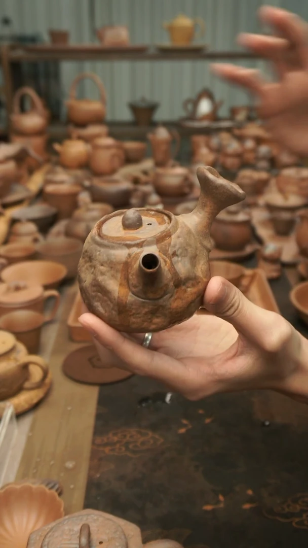 老岩泥原矿料  手捏侧把壶150ml