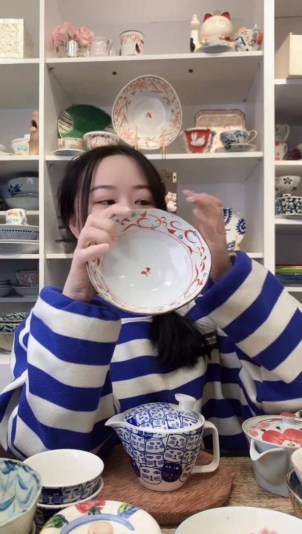 陶瓷【孤品】波佐见烧清秀赤绘小钵14.5cm