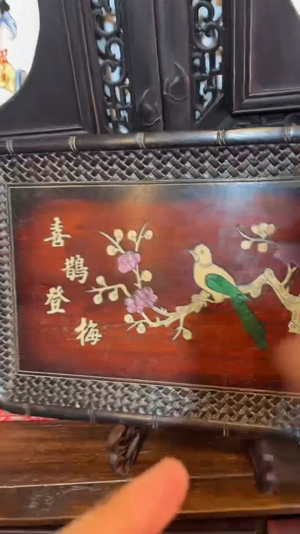 非洲紫檀（红花梨）喜鹊登梅36x24cm赏盘无底座无底座