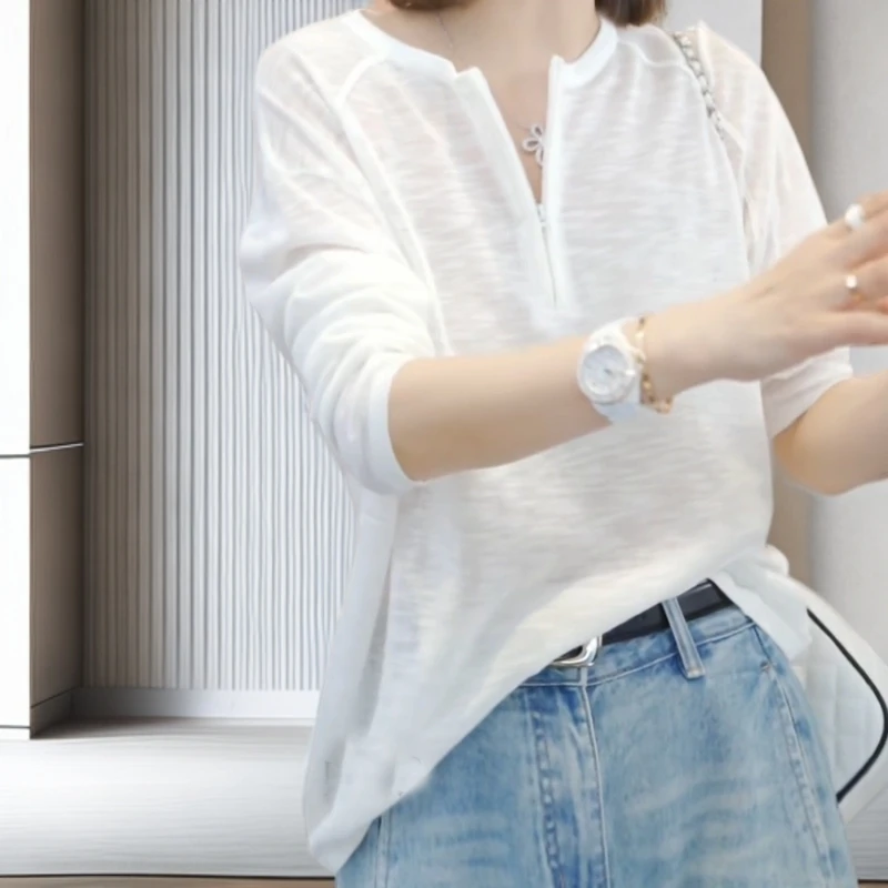 【氧气少女】2025夏季新款超薄天丝亚麻防晒针织衫宽松慵懒风上衣