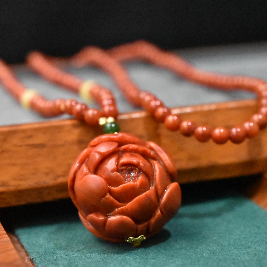 【一九珠宝】S925银南红瓦西牡丹花套链-卡30mm  YJ9765