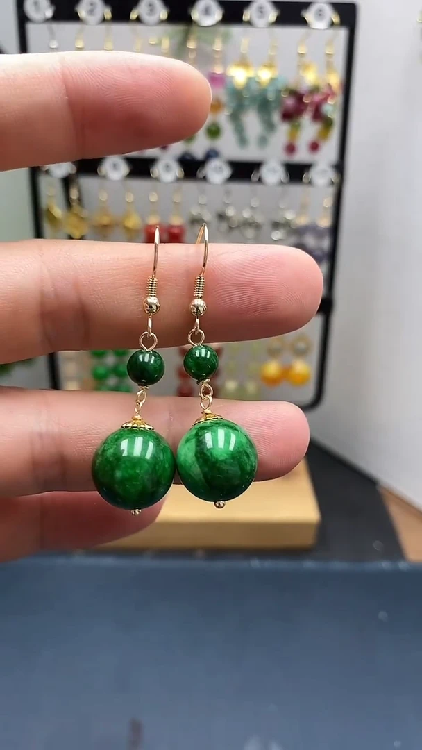 翡翠银S925镀金镶嵌耳饰尺寸14mmQ6