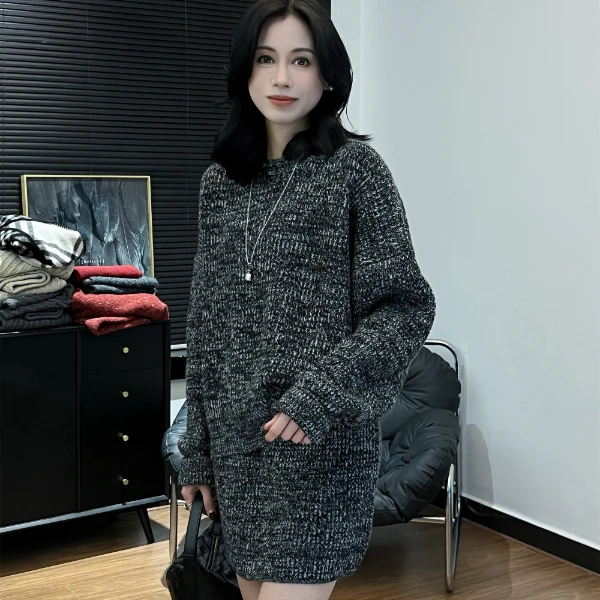 【Si&华严选】韩版时尚休闲染色纱线针织衫+显瘦百搭短裙套装5079