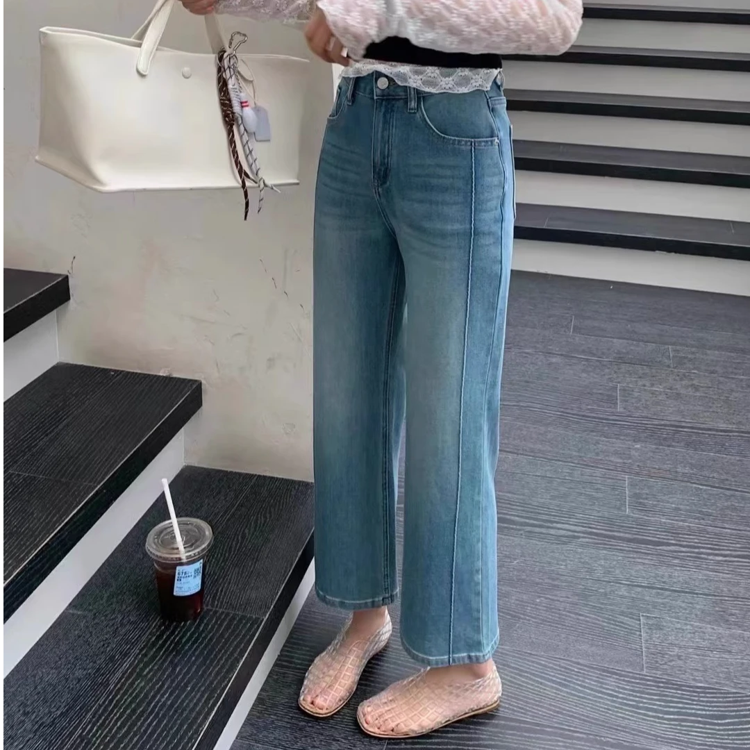 显瘦佼佼者 ！秋款高腰直筒牛仔裤显瘦宽松阔腿裤九分奶奶裤