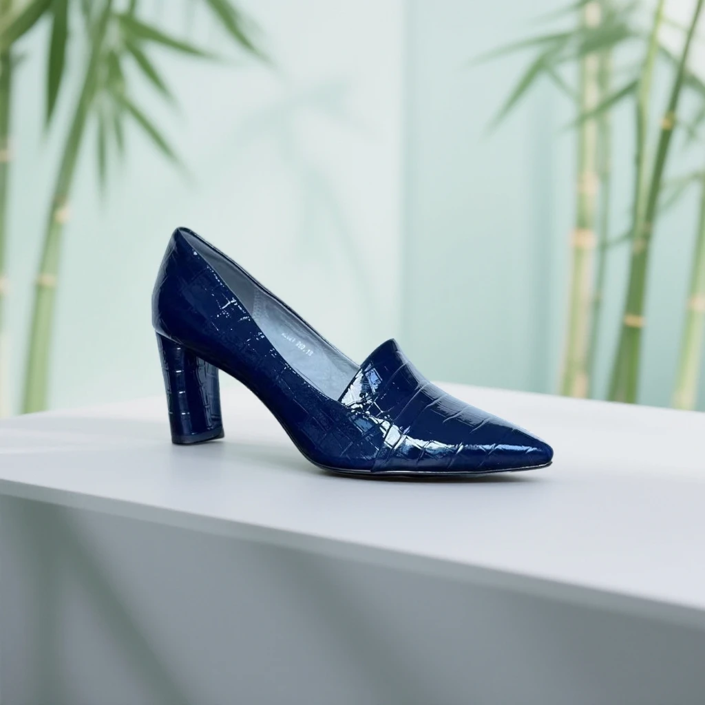 尖头压花百搭粗跟气质时尚包头深口单鞋舒适中跟2021