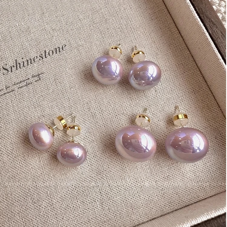 馒头极光紫珠珠耳钉女轻奢高级感耳环2026新款爆款时尚气质耳饰品