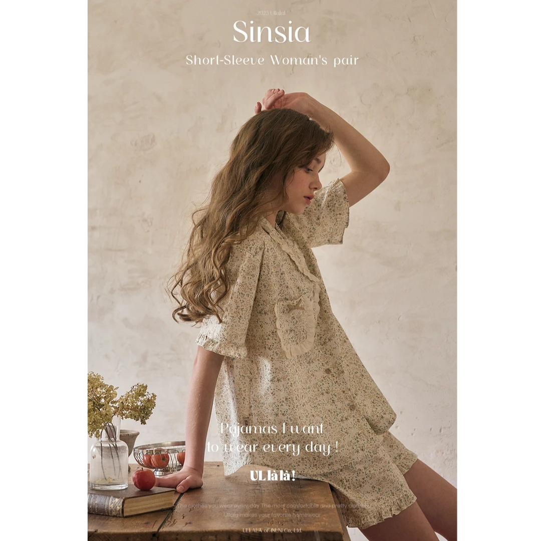 【野子家】韩国UL家/2025夏季短袖衬衫领碎花甜美家居服套装25164
