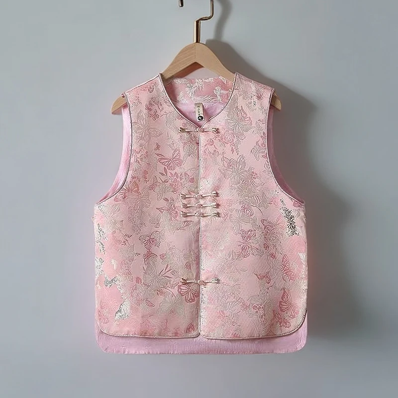 新中式重工提花金粉世家蝴蝶立领春款无袖马夹2025款原装正品