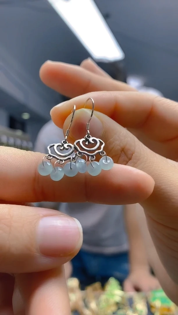 【闪购商品】翡翠耳饰银S925镶嵌087翡翠耳钩